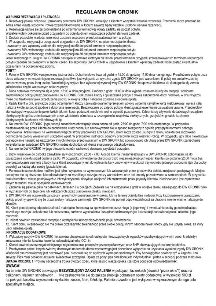 REGULAMIN DW GRONIK